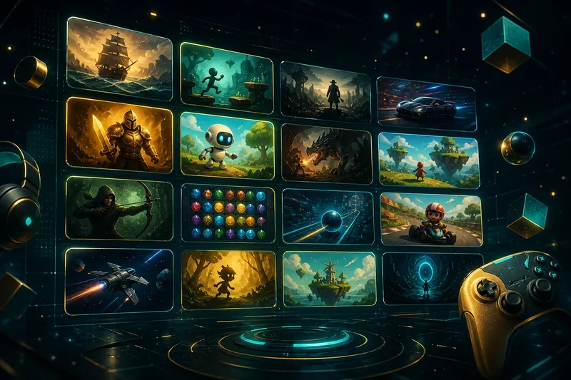Illustration einer kuratierten Spielesammlung im digitalen Raum